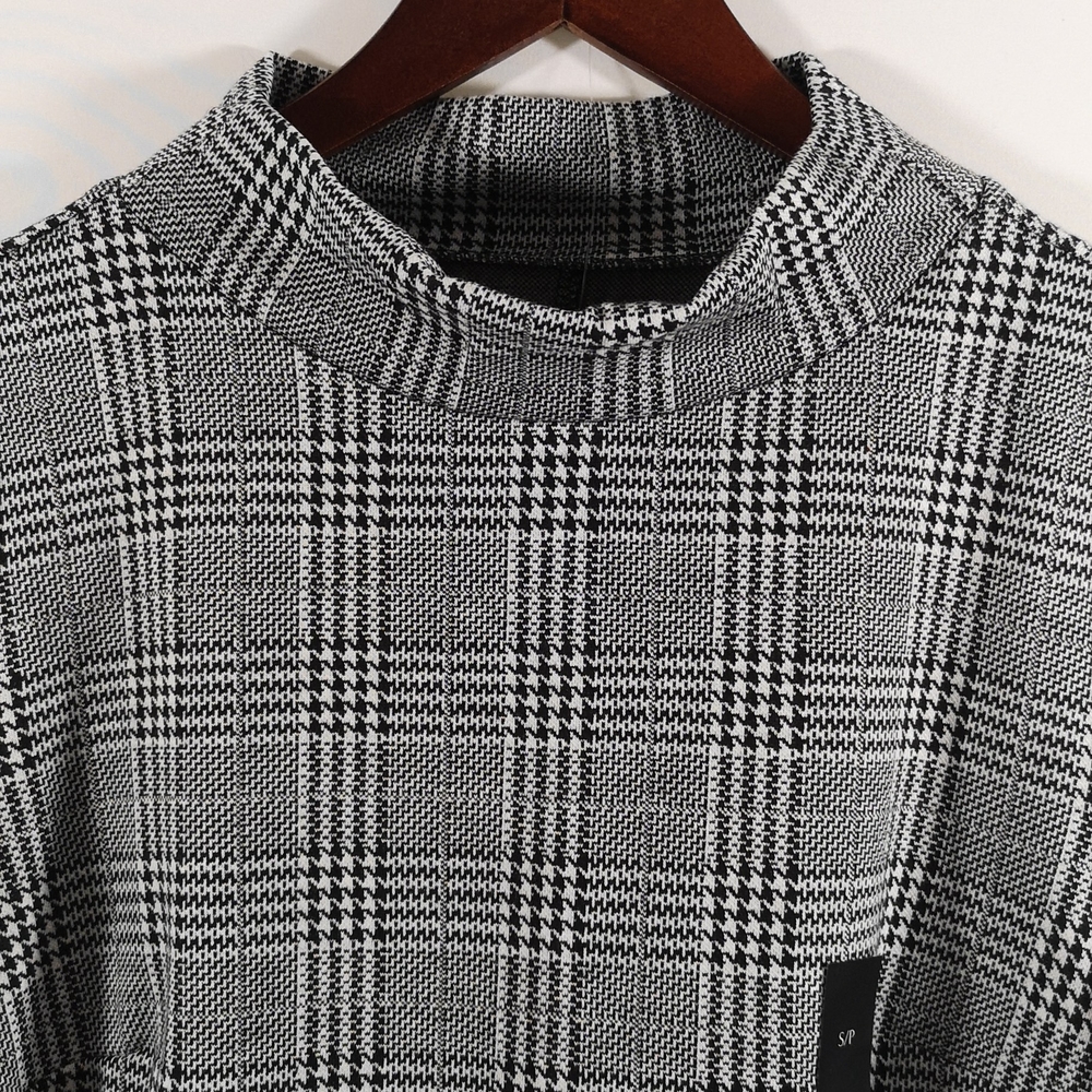 NWT Banana Republic Women's Long-Sleeve Mock Neck, B&W Houndstooth Design, Small
